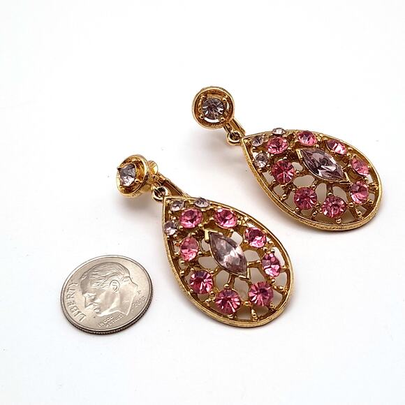 Vintage Pink & Lavender Rhinestone Dangle Clip Earrings - Picture 8 of 8